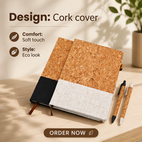 Carnet de notes A5 de haute qualité, design en grain de liège épaissi, papier écologique, boucle pour stylo, fournitures de bureau personnalisées, vente en gros