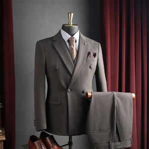 Costume Homme Croisé Rouge Haut de Gamme, Style Affaires Décontracté, Ensemble de Mariage Formel pour Témoin, Coupe Slim, Braguette Zippée, Tissu en Laine Peignée - Product Image 2