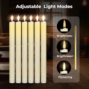 Juego de 2 Velas LED Decorativas para el Hogar con Llama Realista en 3D, Forma Cónica Suave, Color Marfil, Funcionan con Pilas - Product Image 2