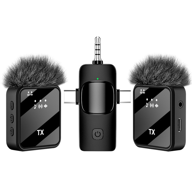 3 in 1 Wireless Lavalier Microphone Type C Lighting Charging Clip on Noise Canceling Podcast Microphone for Live Streaming