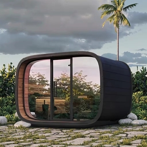 Sauna extérieur moderne en pierre pour 2 à 6 personnes, de forme carrée, avec fonction vapeur, en cèdre rouge et en hemlock. - Product Image 2