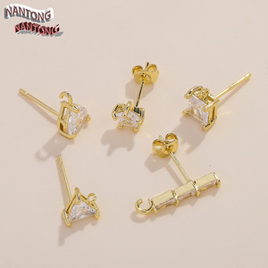 Nantong Geometric Stud Earrings 14K Gold Plated Copper Micro <b>Set</b> Zircon Everyday Wear Unisex Jewelry Accessories - Product Image 2