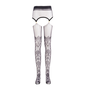 Xumi Baroque Jacquard Suspender Stockings Thigh High Ultra Thin Transparent Nylon Women's Four Seasons Stockings - Product Image 5