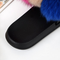 Sandales d'été pour femmes en fourrure de renard avec pompon, semelle en caoutchouc, style claquettes, pour l'extérieur