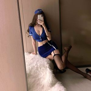 Şapkalı İki Parçalı Set Uçuş Görevlisi Üniforması Şapkalı Sey Kostüm Üniforması Sey İç Giyim Seti - Product Image 3