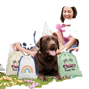 Pochette d'emballage en coton blanc, sac recyclable à cordon pour cadeaux d'anniversaire pour animaux de compagnie, sacs pour chiens, chats, chiots, faveurs de fête, sacs à friandises - Product Image 1