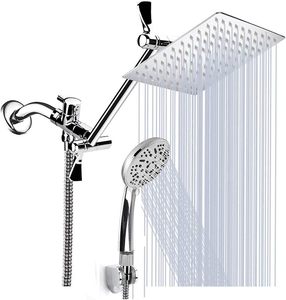 Wall Mount High Pressure 8 <b>Rainfall</b> Stainless Steel <b>Shower</b> Head Handheld Showerhead with Holder - Product Image 1