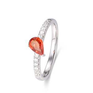 Anillo de Compromiso de Lujo Personalizado en Oro Blanco de 18K con Zafiro Naranja Corte Pera, para Boda, Aniversario, San Valentín, Chapado en Rodio - Product Image 1