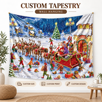 Tapisserie murale de Noël haut de gamme : Village enneigé, traîneau du Père Noël et rennes – Décoration murale pour chambre, salon, maison de vacances