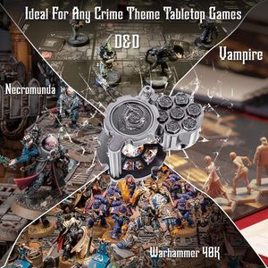 ชุดกล่อง<span class=keywords><strong>ทรง</strong></span><span class=keywords><strong>กระบอก</strong></span>รีโวลเวอร์ลูกเต๋าทรงกระสุนหลายเหลี่ยมทำจากโลหะ7ชิ้นสำหรับเกมบนโต๊ะธีมอาชญากรรม D & D & Sci-Fi - Product Image 2