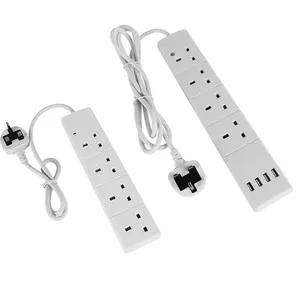 UK Extension Lead with 4 USB 2 meter Cable Electric Plug Socket UK Mains Power 4 Gang Way