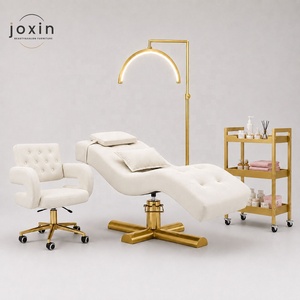 Cama de Masaje y Belleza Moderna de Lujo con Base Dorada Elevable, Cama para Pestañas, Cama Facial Curva Personalizable para Salón de Belleza - Product Image 1