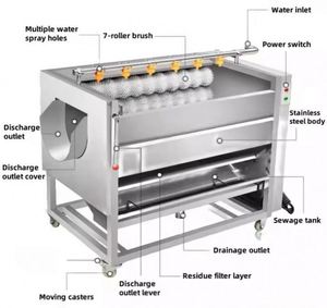 Automatic Commercial Fruit <b>Vegetable</b> Cassava Peel Small Ginger Sweet Small Potato <b>Brush</b> Wash Carrot Potato Washing Machine - Product Image 4