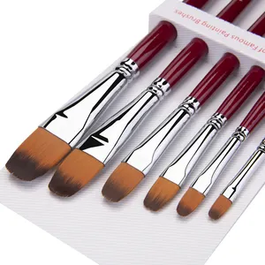 6 pièces/ensemble Rouge En Bois Poignée Aquarelle Acrylique En Nylon Cheveux Filbert Forme Artiste Pinceau ensemble pour Art Fabricants