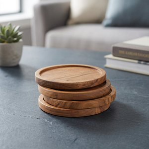 Sous-verres classiques faits à la main en bois naturel, diamètre 100 mm, durables, légers, antidérapants, écologiques, épaisseur 8 mm, pour la maison et le bureau - Product Image 1