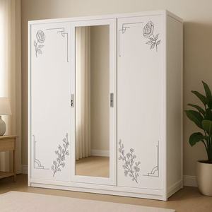 Armoire <span class=keywords><strong>coulissante</strong></span> moderne en acier métallique imprimé avec miroir, rangement <span class=keywords><strong>de</strong></span> chambre à coucher, <span class=keywords><strong>placard</strong></span>, grande capacité, pour la maison - Product Image 2