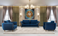 Ensemble de canapés sectionnels en velours bleu de style italien moderne, 1, 2 et 3 places, luxe, salon, villa, école