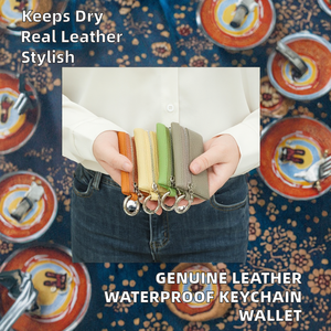 Cartera de Mujer de Cuero Genuino, Minimalista, Elegante, Impermeable, con Patrón de Hilo, Llavero, Monedero con Cierre de Cremallera - Product Image 2
