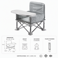 Siège rehausseur portable pour bébé avec plateau, chaise de plage pliable, chaise haute pour repas, chaise rehausseur d'extérieur pour bébé pour manger