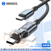 Cable de Carga Rápida Tipo C de 240W con Pantalla Digital 540 °   Cable de Datos USB C con Rotación de Ángulo Recto para Teléfono, Laptop y Tablet