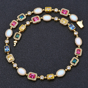 Fashion Hip Hop Cross Gold Brass Multicolor 10mm Geometric Enamel Bling Gemstone Zircon Iced Chain <b>Choker</b> Necklace Unisex Gift - Product Image 5
