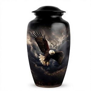 Urne funéraire noire avec motif d'aigle chauve, style américain, conteneur pour cendres d'adultes, pour cendres humaines, avec sac en velours gratuit - Product Image 1