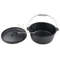 BBQ Camping Batterie de cuisine en fonte Four hollandais en fonte de camp profond pré-assaisonné Camping Sauce Pot Four hollandais extérieur avec lève-couvercle