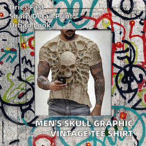 Camiseta con Gráfico Personalizado para Hombre, Estampado de Calavera, Camiseta de Manga Corta con Diseño Original, Estilo Vintage, Divertida e Informal - Product Image 2