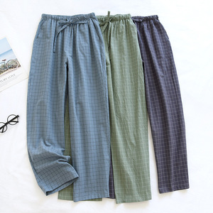 <span class=keywords><strong>Pantalon</strong></span> de <span class=keywords><strong>pyjama</strong></span> décontracté en coton lavé tricoté pour <span class=keywords><strong>homme</strong></span>, fin, style japonais à carreaux, coupe ample, <span class=keywords><strong>grande</strong></span> <span class=keywords><strong>taille</strong></span>, pour la maison, printemps, automne, été - Product Image 3