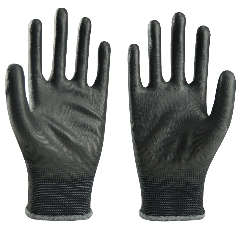 13G Black/Grey PU Coated Nylon Safety Labor Working Gloves for Industrial or Garden Work