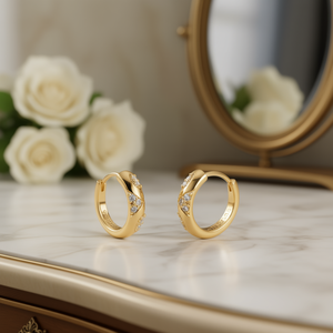 Orecchini a Cerchio Micahs in Oro Massiccio 18K con Diamanti, Oro Bianco, Diamanti Naturali Taglio Brillante Rotondo, Classici da Indossare Ogni Giorno per Donne - Product Image 2