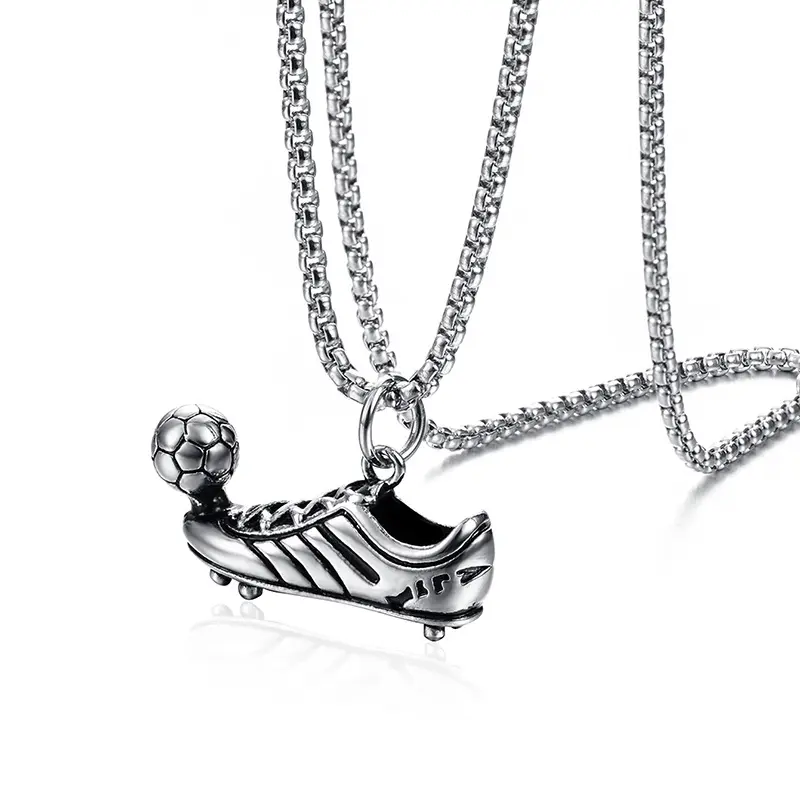 SSN078 Hip Hop Men Soccer Shoes Necklace Stainless Steel Cool Sport Pendant Running Shoe Necklaces for Football Lovers
