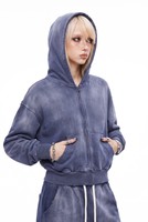 Sweat à capuche zippé en molleton bouclette épais 430 GSM, coupe ample, effet marbré américain délavé à l'acide et vieilli