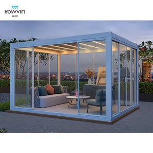 Howvinoutdoor Taman 3X4 Digunakan Kaca Atap Matahari, Naungan Teras Otomatis Pantai Pergola untuk Dijual Gazebo Pergola Luar Ruangan Besar