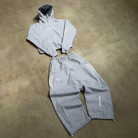 Fournisseur en gros de vêtements personnalisés : Ensemble de survêtement Techwear avec sweat à capuche à empiècements en maille et pantalon de jogging, tenue de sport