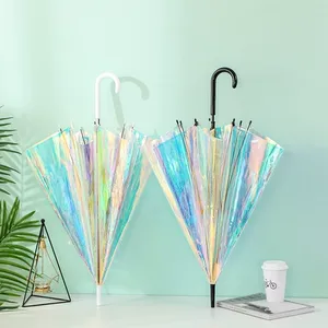 <span class=keywords><strong>Parapluie</strong></span> Moderne Droit et Tendance, Brillant, Réfléchissant, Scintillant, Iridescent, Laser, en Plastique Holographique, à Ouverture Automatique, Résistant aux UV - Product Image 1