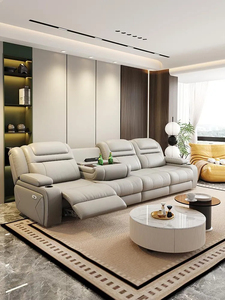 Gray Reclining Leather Sectional Sofa Modern L Shaped Living Room Sofa with Cup Holders - Product Image 4