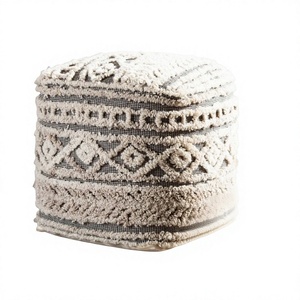 Pouf en tissu artisanal bohème à motif géométrique abstrait, siège décoratif multifonctionnel pour salon, style scandinave - Product Image 1