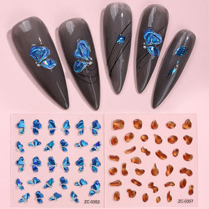 5D 입체 블루 투명 크리스탈 인조 보석 팝 골드 포일 스탬핑 디자인 네일 참 DIY 네일 아트 스티커 네일 데칼 - Product Image 6
