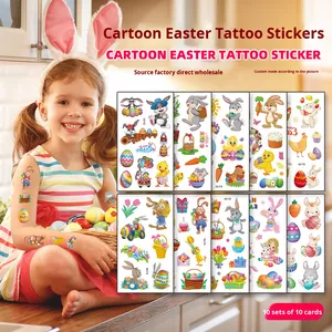 Autocollants de tatouage temporaire en gros, nouveaux, mignons, motif lapin de Pâques et œuf de dessin animé pour enfants, cadeau de fête pour enfants - Product Image 1