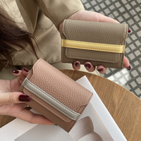 Nouveau Porte-cartes en Cuir Grainé Haut de Gamme, Portefeuille Mini à Rabat Color Block, Multi-emplacements pour Cartes, Porte-monnaie Portable pour Cartes d'Identité et de Crédit
