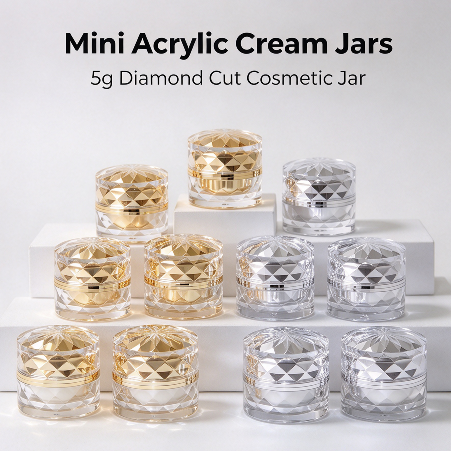 Sampling Pot Luxury Small Acrylic Cosmetic Jar 5 Gram Diamond Faceted Design Empty ...