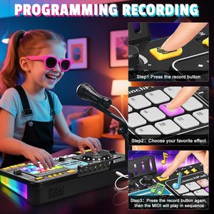 Table de mixage DJ électronique pour enfants, jouet de simulation avec microphone, contrôle de la vitesse de la lumière et mode de jeu musical - Product Image 4