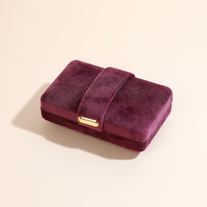 Luxury Flip Lid Velvet Jewelry Gift <b>Box</b> Metal Clasp For Engagement <b>Ring</b> Necklace Packaging - Product Image 2