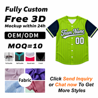 Maillot de baseball personnalisé vert lime à rayures fines, manches marine, col en V, boutonné, manches courtes, uniforme d'équipe, maillot respirant