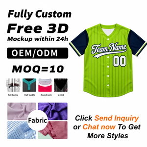 Maillot de baseball personnalisé vert lime à rayures fines, manches marine, col en V, boutonné, manches courtes, uniforme d'équipe, maillot respirant - Product Image 1