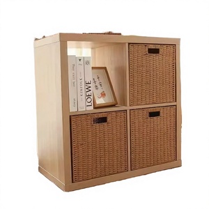 Nordic Style Wooden Storage Cabinet With Rattan <b>Baskets</b> Rectangle Multi-Purpose Neatening Eco-Friendly Space Saving - Product Image 3