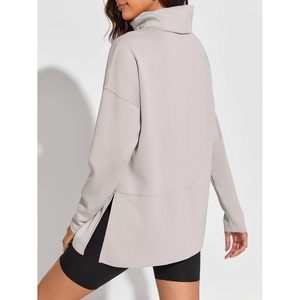 Sweat-shirt surdimensionné à col roulé pour femme, manches longues, coupe ample, fentes latérales, pull décontracté - Product Image 4