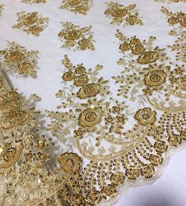 Tissu de dentelle de mariée en or luxueux avec perles, tissu de dentelle à sequins brodés à la machine pour robes de fête pour filles, accessoires de mariage - Product Image 3