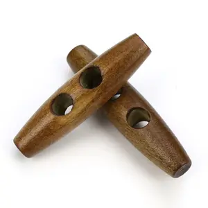 Wholesale high quality natural brown 2 holes with cord wooden toggle button for over coat